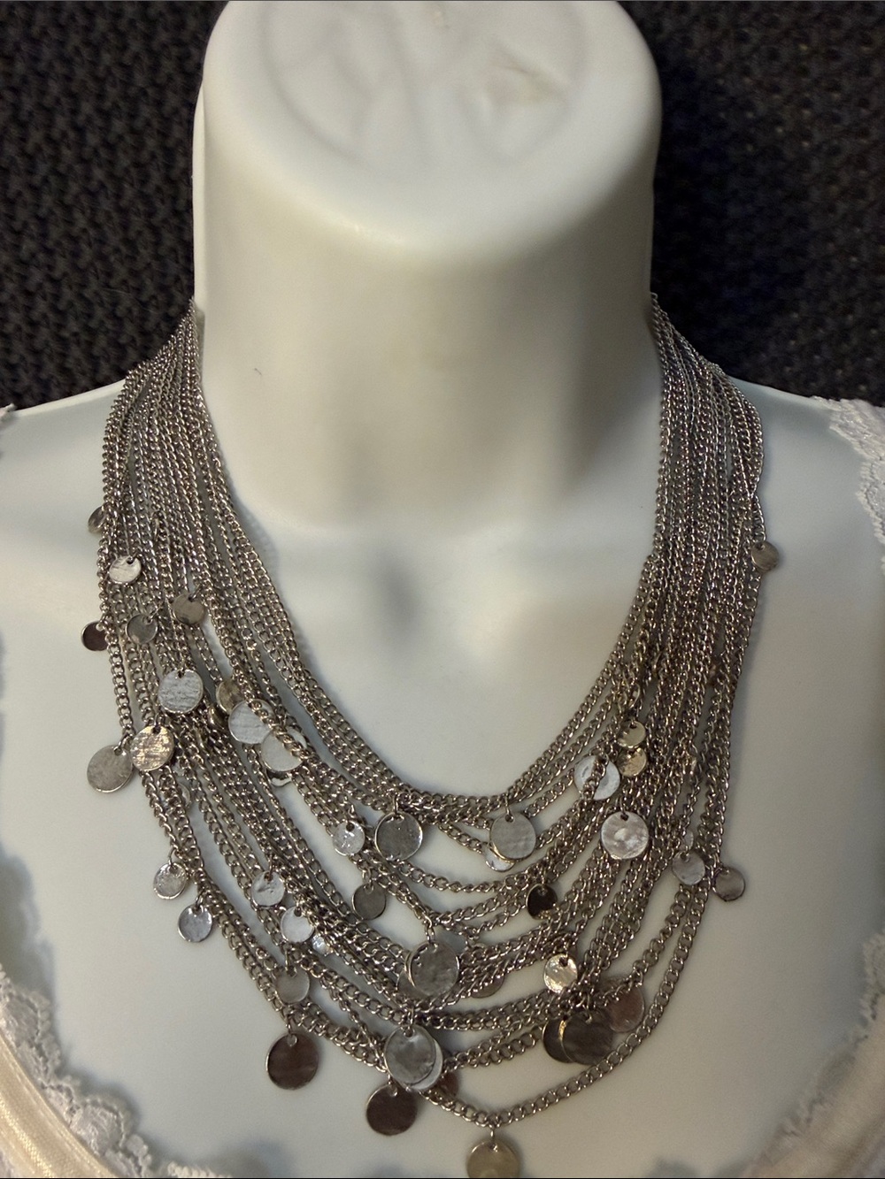 LOFT Multi-Layer Silver Disc Statement Necklace - Women Jewelry